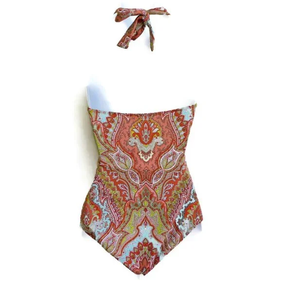 SOLD Tommy Bahama Swimsuit One Piece Halter Marrakech Padded Neutral O Ring - Picture 4 of 11